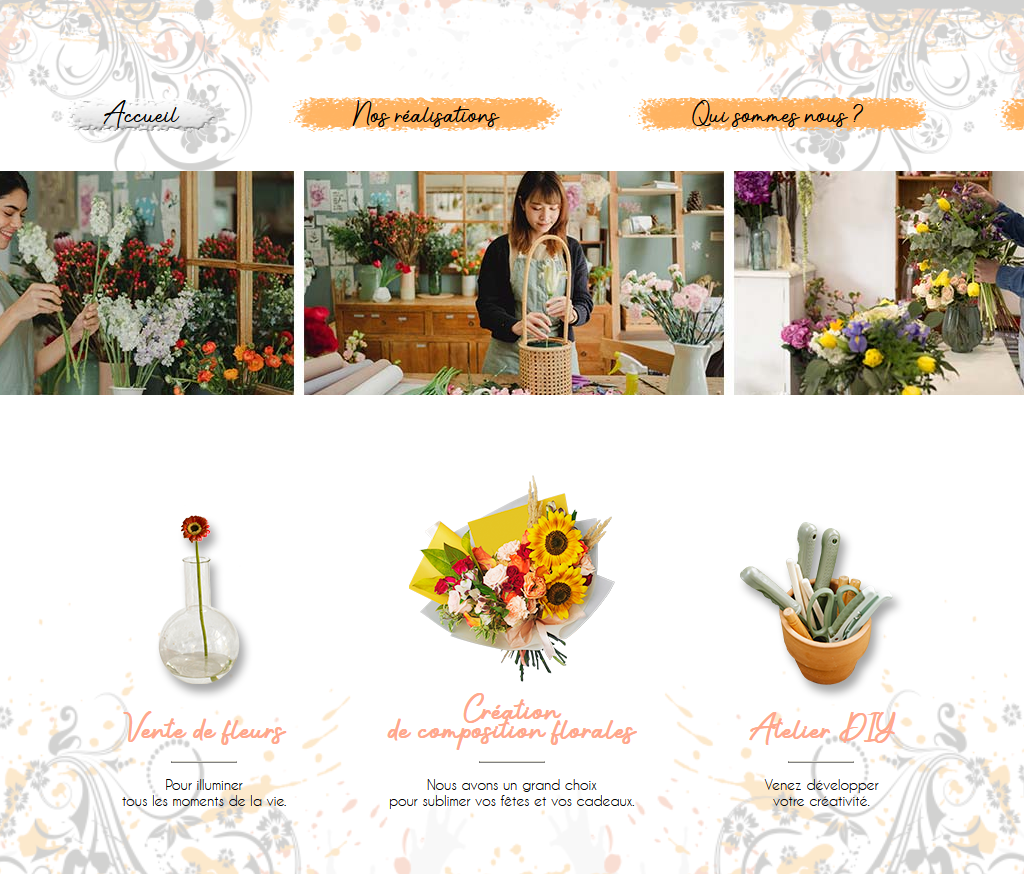 page accueil site fleuriste